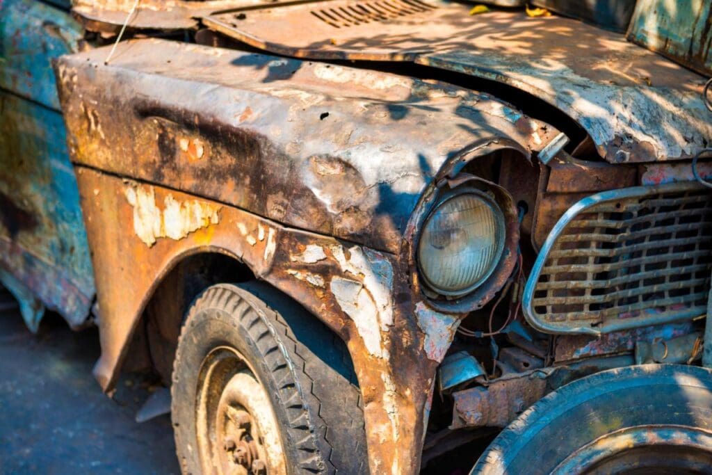closeup view old rusty car